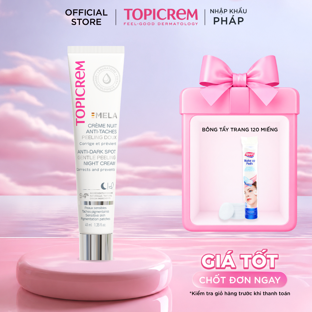 Kem dưỡng TOPICREM MELA ANTI-DARK SPOT GENTLE PEELING NIGHT CREAM 40ml điều chỉnh các đốm nám qua đêm