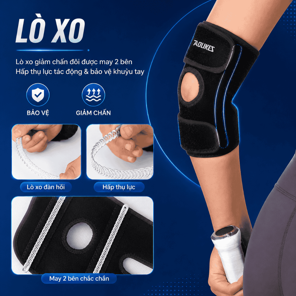 Băng khuỷu tay Aolikes lò xo, Bảo vệ khuỷu tay tập gym thể thao cao cấp A-7946