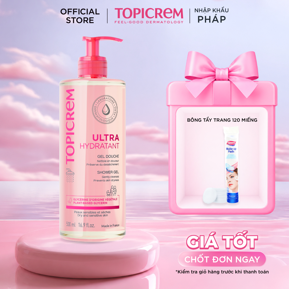 Gel tắm siêu dưỡng ẩm TOPICREM ULTRA HYDRATANT GEL DOUCHE 500ml giữ ẩm cho làn da nhạy cảm