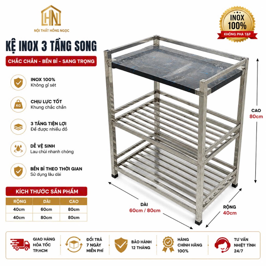 Kệ iNox Để CHén Bát Đa Năng kt 40x60x80