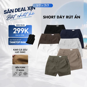 Quần short nam Fundamental vải kaki cá sấu lục giác, dây rút ẩn, co giãn nhẹ, thấm hút tốt, form trên gối tôn dáng-FEAER