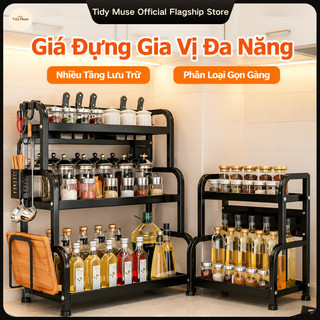 Kệ nhà bếp đa năng chống gỉ, 2-3 tầng điều chỉnh, có giá để dao, thớt và lỗ cắm đũa thìa.