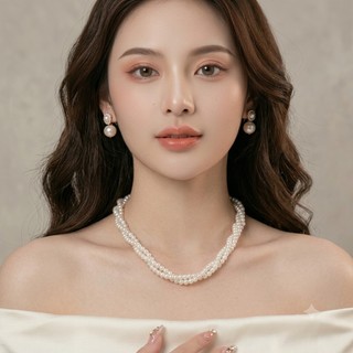 [ DAISYN ] N410 choker vòng cổ hạt Trai, dây chuyền hạt ngọc nhân tạo đá dây chuyền mang áo dài 3 sợi hạt 6mm xoắn