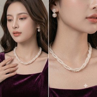 [ DAISYN ] N410 choker vòng cổ hạt Trai, dây chuyền hạt ngọc nhân tạo đá dây chuyền mang áo dài 3 sợi hạt 6mm xoắn