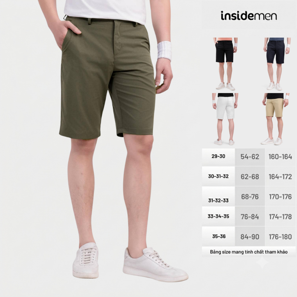 Quần short thể thao cạp âu nam Insidemen dáng Regular Fit có khuy cài chắc chắn, chỉn chu ISO162AAH0