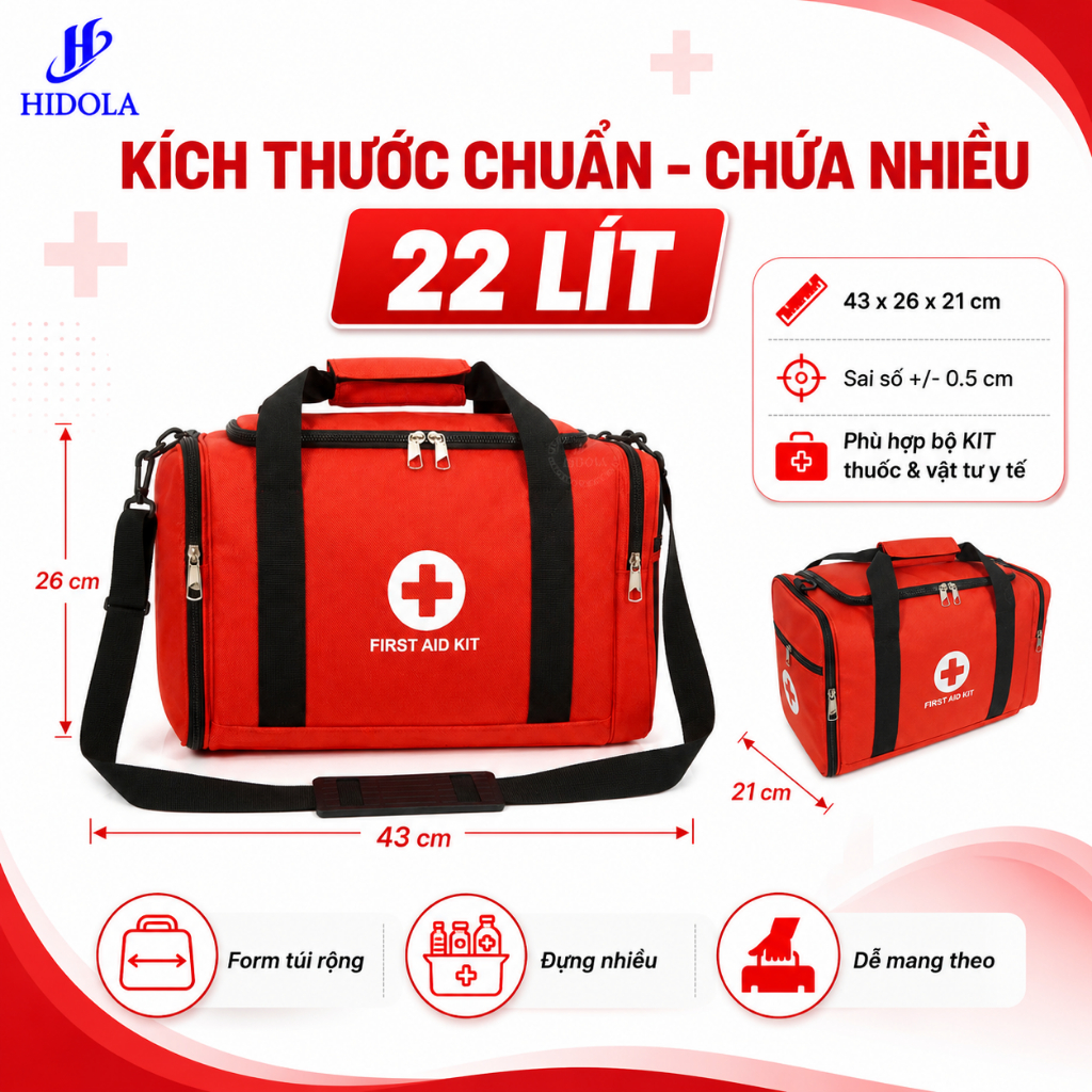 Túi Y Tế Cá Nhân Sơ Cấp Cứu 9052- 22 Lít– Túi Đựng Thuốc Gia Đình, Túi Sơ Cứu Mini Gọn Nhẹ, Chống Thấm Nước
