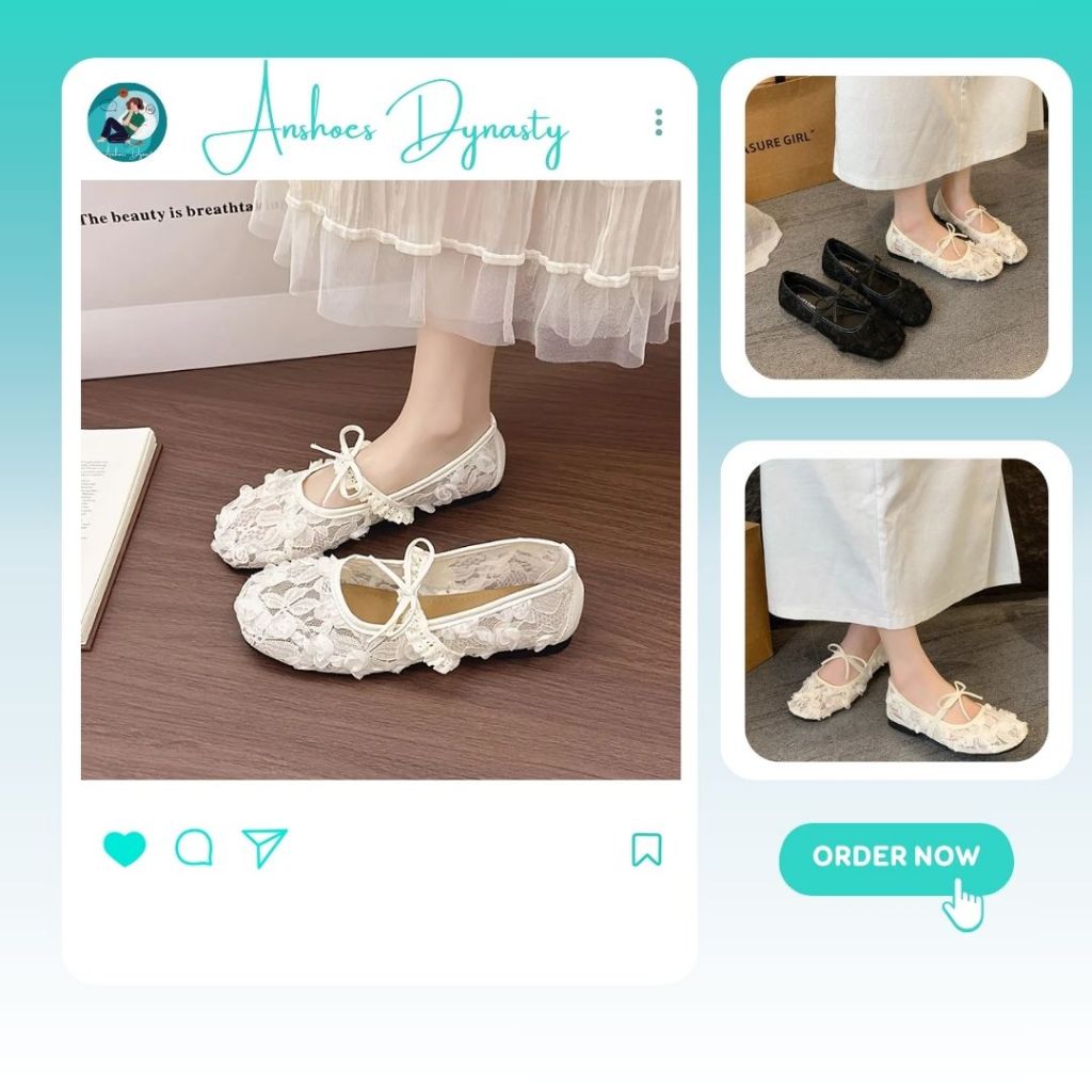 Giày búp Bê Nữ, Giày Bệt Nữ Lưới Quai Ngang Phối Nơ Phong Cách Hot Trend N40 || Anshoes Dynasty
