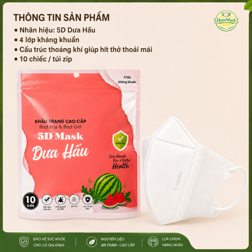 [ Set 100 Cái] Khẩu Trang 5D Mask Dưa Hấu 4 Lớp [Dành Cho Mặt Nhỏ] Dày Dặn Cao Cấp Lọc Bụi Mịn