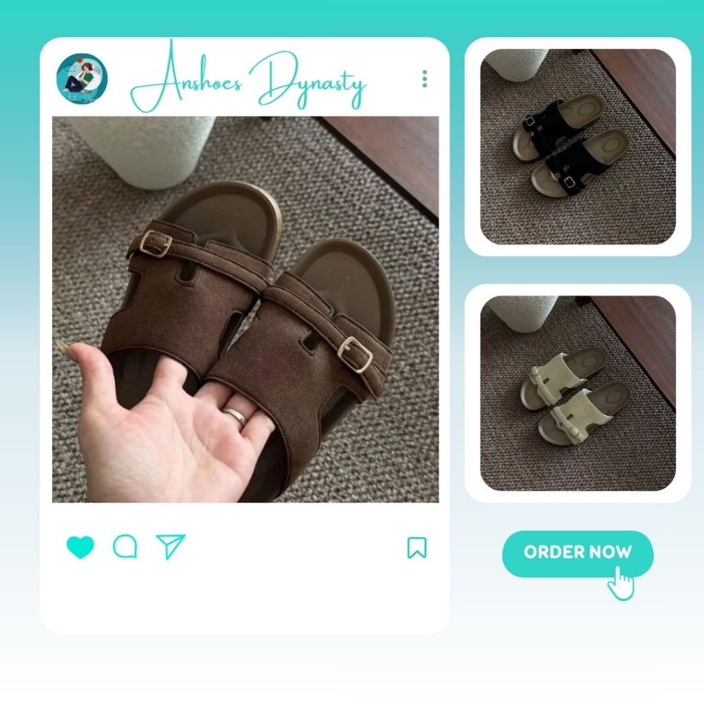 Dép Nữ, Dép Lê Nữ Quai Khoá Nhỏ Vắt Ngang Đế Chấu Da Lộn N54 || AnshoesDynasty