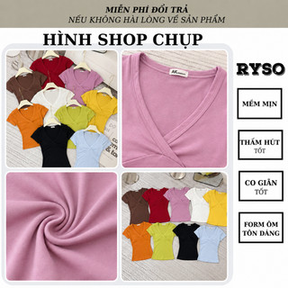 Áo Thun Tay Ngắn Cổ Tim Chéo Tôn Dáng Chất Borip Co Giãn 4 Chiều Thoáng Mát TN11 RYSO STORE