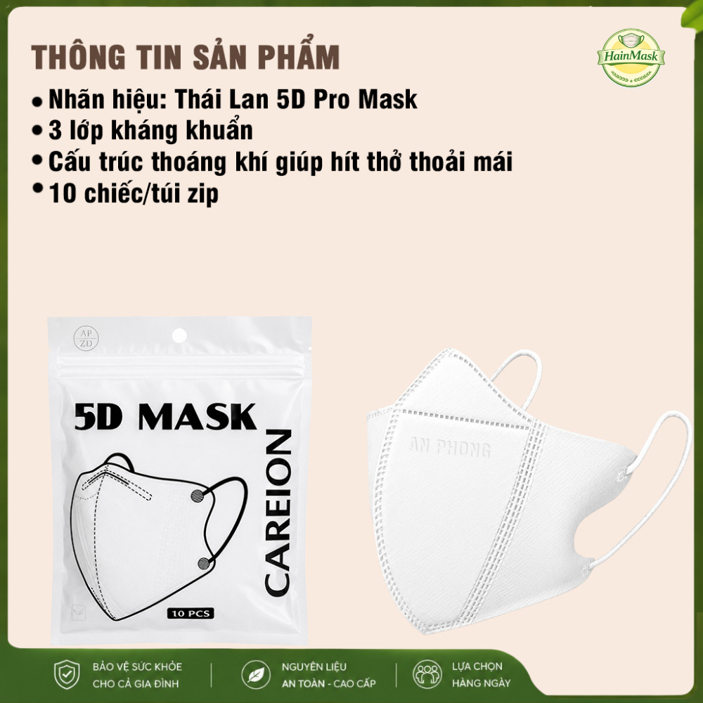 [Set 200 Cái Đủ Màu] Khẩu Trang 5D Mask THÁI LAN CAREION 3 Lớp Dày Dặn Lọc Bụi Mịn Kháng Khuẩn