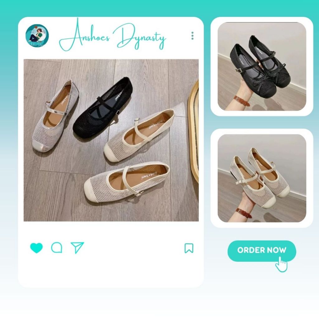 Giày Mary Jane, Giày Búp Bê Mary Jane Họa Tiết Lưới Hai Màu Kem Đen N62 || Anshoes Dynasty
