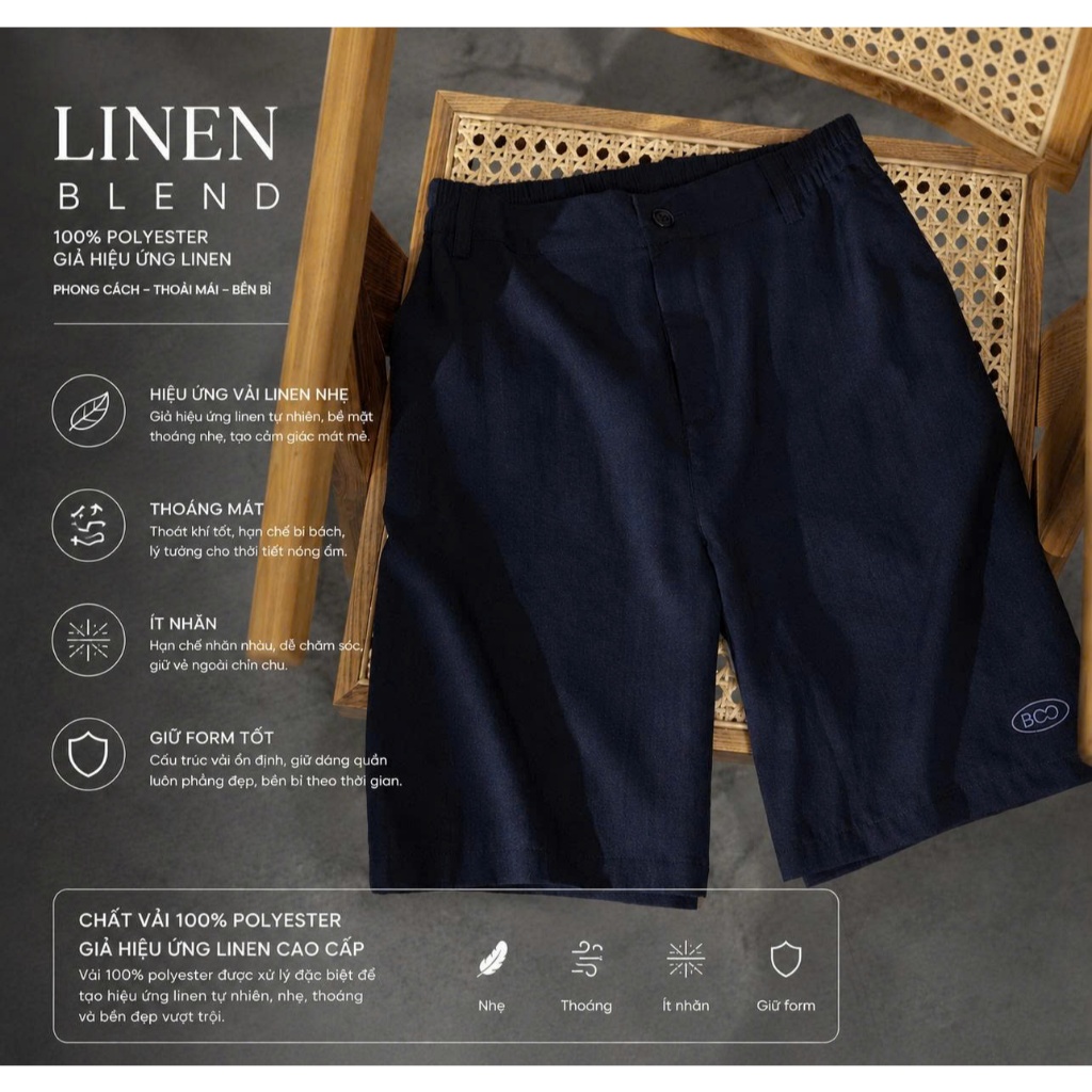 Quần Shorts Bermuda Chất Liệu Linen Thêu BOO Thiết Kế Trẻ Trung Thích Hợp Đi Làm Đi Chơi