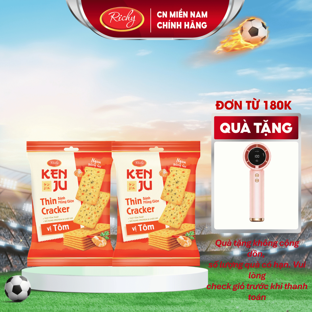 [TẶNG QUẠT ĐƠN 180K]   Combo 2-4 bịch Bánh quy Kenju rau củ vị Tôm giòn rụm, Bánh snack ăn vặt, Túi 192g,
