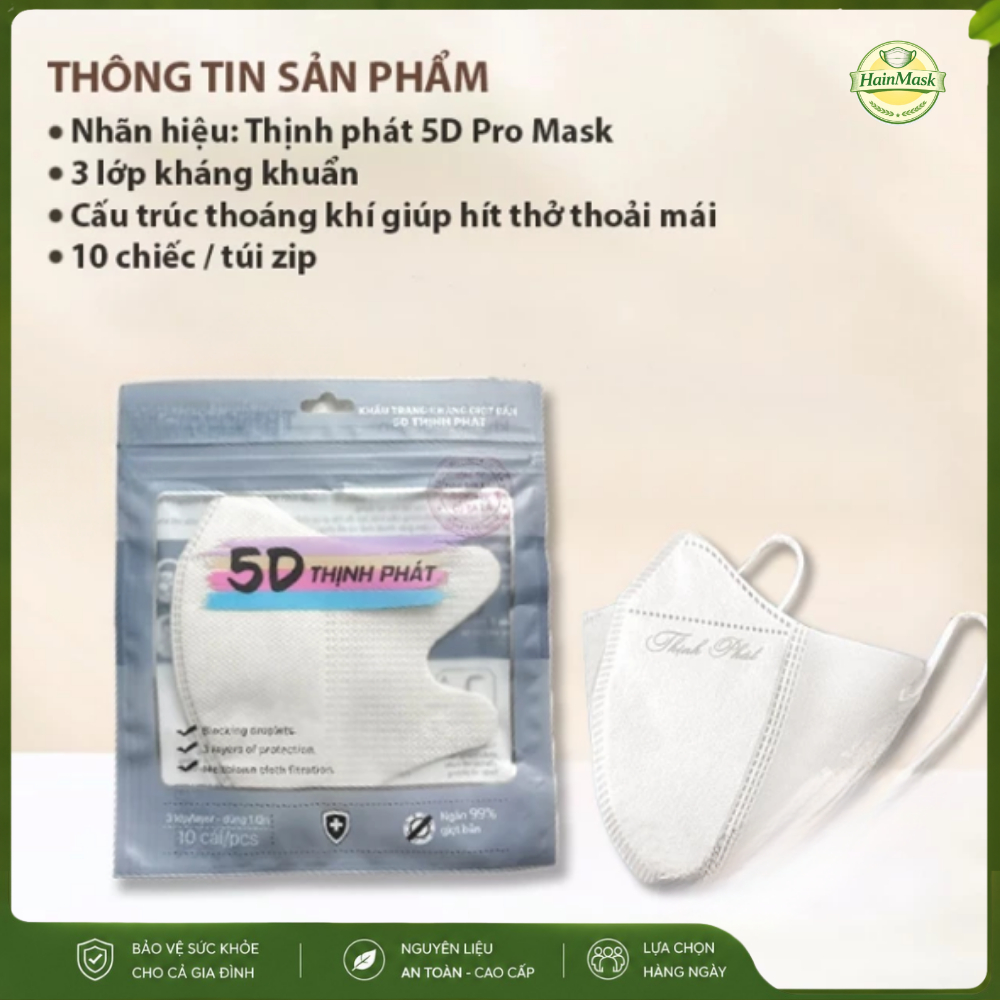 Khẩu Trang 5D Thịnh Phát Chính Hãng | Êm Tai - Thoáng Khí - Chống Tia UV 3 Kháng Khuẩn | Set 200 Cái