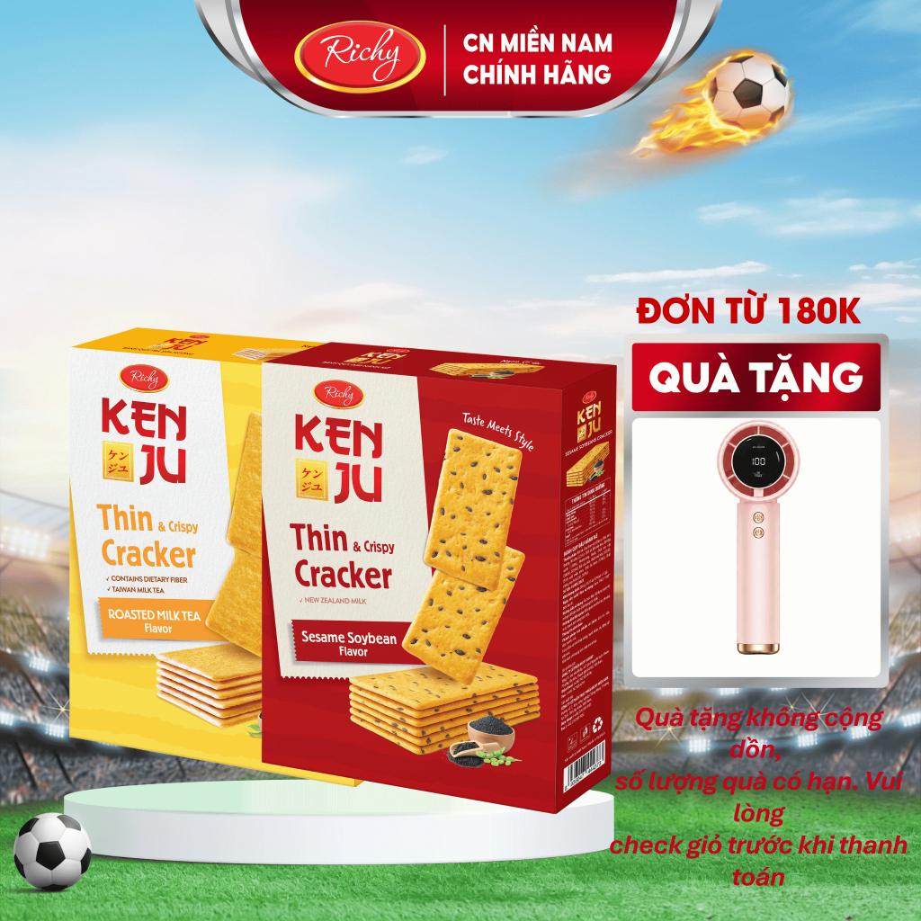 [TẶNG QUẠT ĐƠN 180K]  Bánh quy Kenju giòn đậu nành, Kenju trà sữa hộp 288gr, Bánh Kẹo Richy