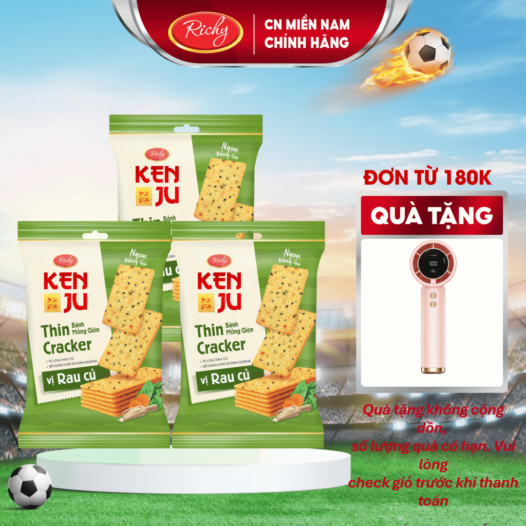 [TẶNG QUẠT ĐƠN 180K]  [BAO BÌ MỚI] Bánh quy Kenju Richy vị rau củ, vị tôm túi 192g, hộp 288g, Bánh Kẹo Richy