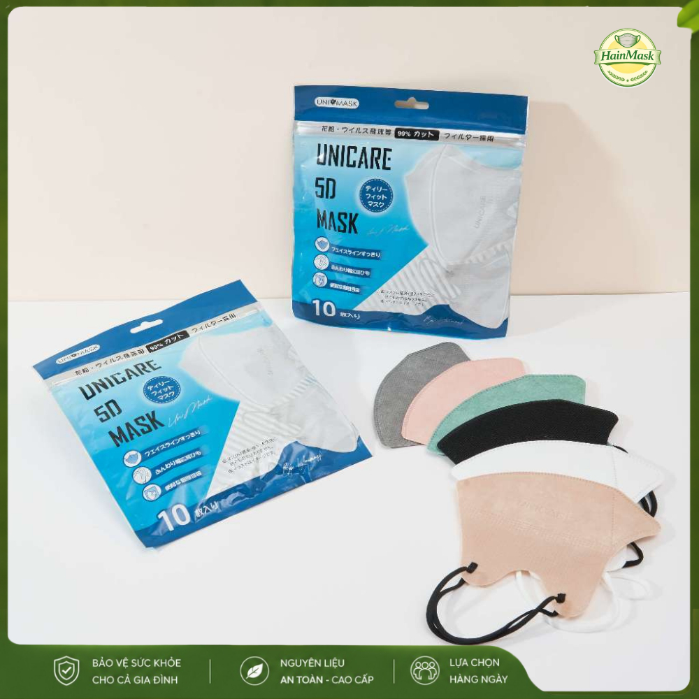 [Set 200 Cái Đủ Màu] Khẩu Trang 5D UNI MASK (Uni Care) Hàng Cao Cấp Chống Bụi Mịn Chính Hãng