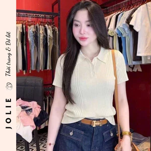Áo Len Tăm Polo Nữ Cổ Bẻ Ngắn Tay JOLIE Phong Cách Hàn Quốc