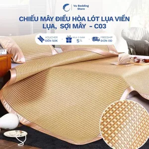 Chiếu mây điều hòa lót lụa viền lụa, chiếu điều hòa mát lạnh thoáng khí sợi mây tổng hợp - C03