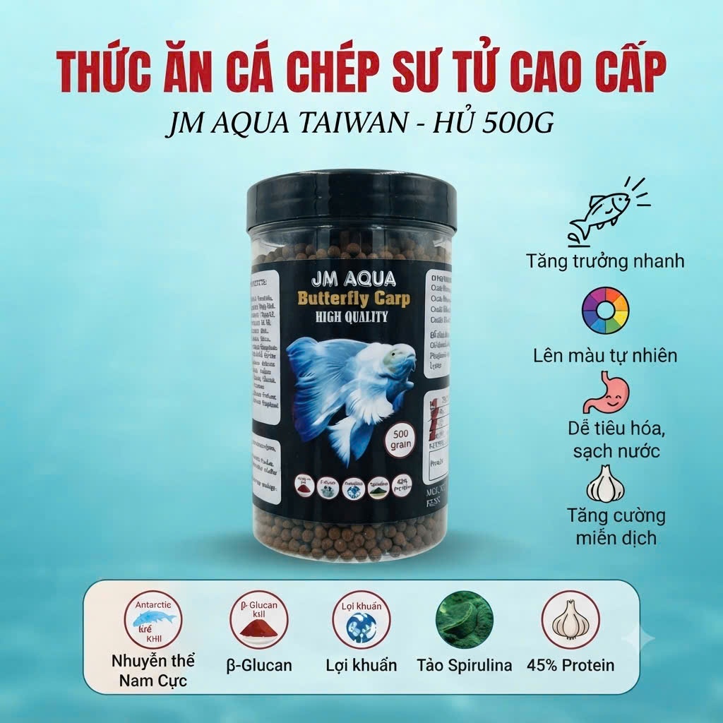 THỨC ĂN CÁ CHÉP SƯ TỬ JM AQUA TAIWAN CAO CẤP (HỦ 500G)