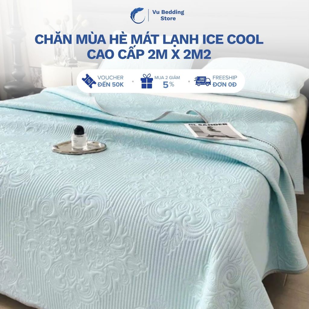 Chăn mùa hè mát lạnh ice cool cao cấp, mền cotton lạnh điều hòa mềm mịn thoáng khí dùng cho gia đình