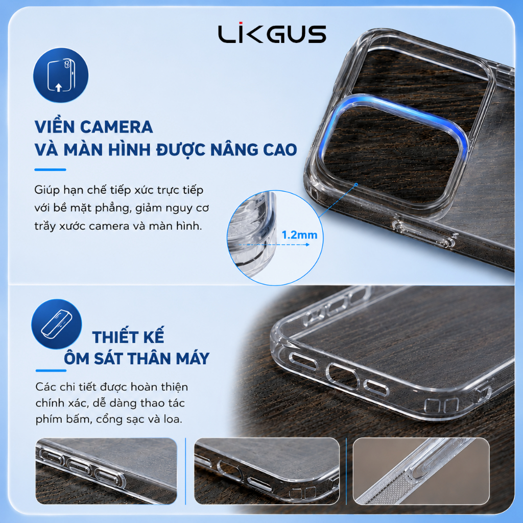 Ốp Trong Suốt Chống Ố Chính Hãng Likgus Chống Va Đập dành cho 11/12/13/14/15/16/17/Pro/Plus/Pro Max