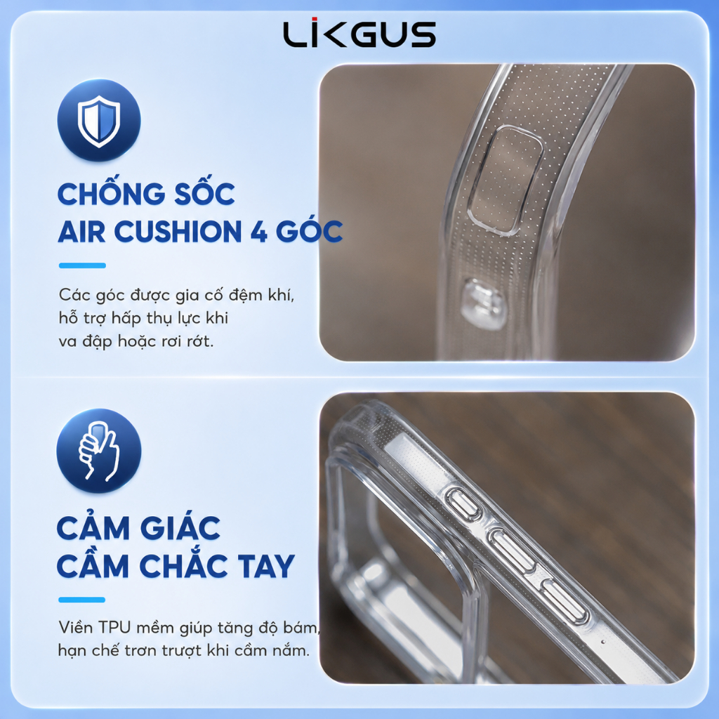 Ốp Trong Suốt Chống Ố Chính Hãng Likgus Chống Va Đập dành cho 11/12/13/14/15/16/17/Pro/Plus/Pro Max