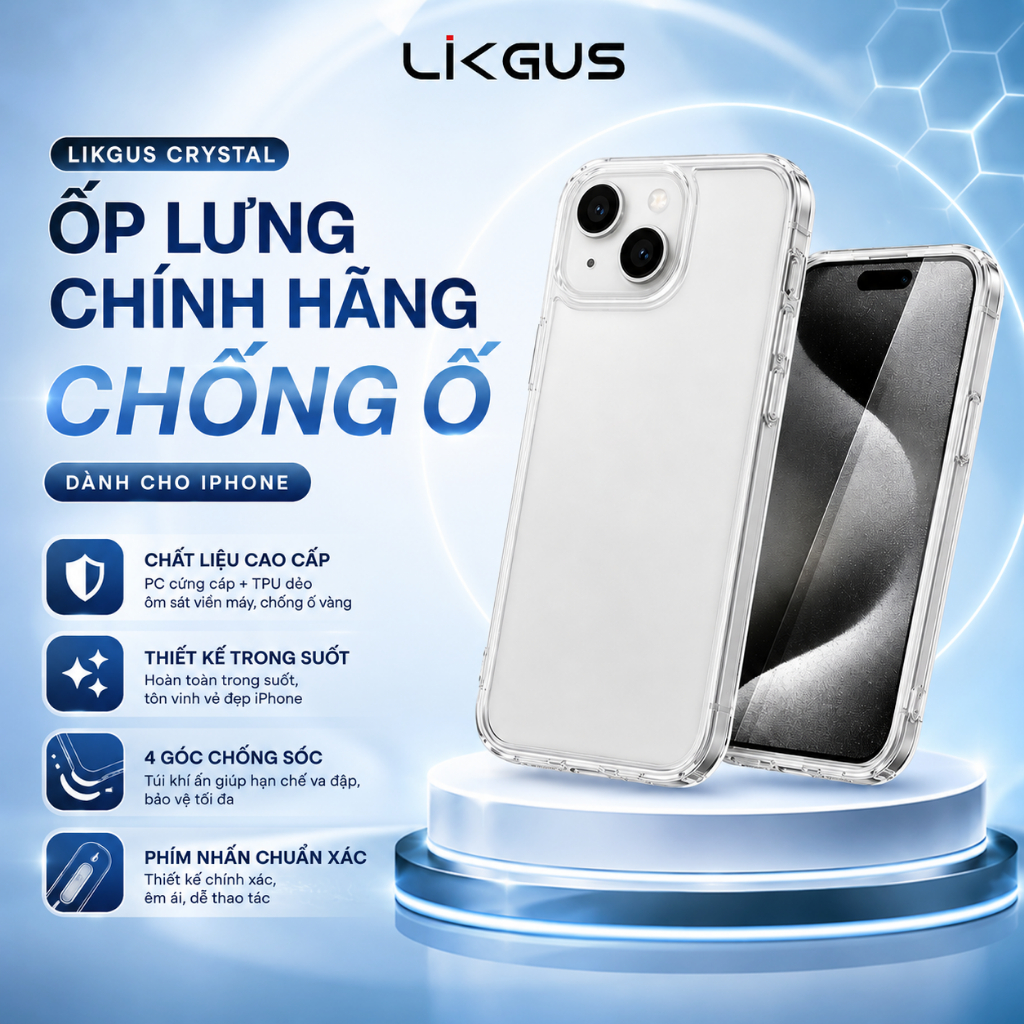 Ốp Trong Suốt Chống Ố Chính Hãng Likgus Chống Va Đập dành cho 11/12/13/14/15/16/17/Pro/Plus/Pro Max
