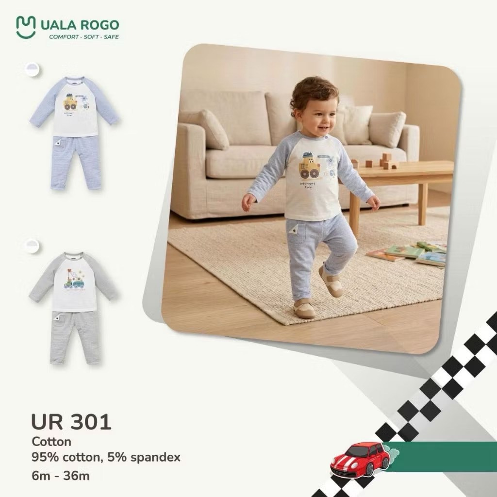 (6,5-16kg, 6-36M) Bộ Quần Áo Dài Tay Mềm Mại Cho Bé Uala UR487 UR488 UR269 UR506 UR301 UR499
