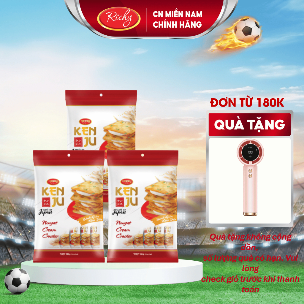 [TẶNG QUẠT ĐƠN 180K]  Combo 3 Bịch Kenju kem dẻo 186G, bánh kẹo Richy