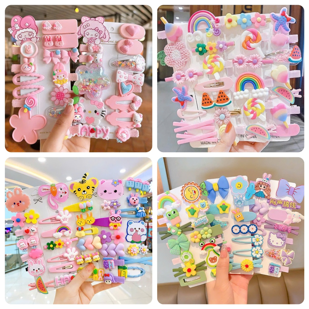 Set 14, 10, 8, 6, 5 kẹp tóc cho bé gái nhiều chi tiết đáng yêu