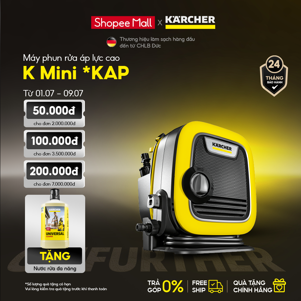 Máy phun rửa áp lực cao Karcher K Mini - Công suất 1400W, áp lực tối đa 110 bar nhỏ gọn - Bảo hành 24 tháng