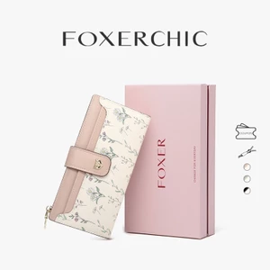 FOXERCHIC Ví nữ dài in hoa nhẹ nhàng nhiều ngăn thẻ dung lớn, gọn gàng đi làm