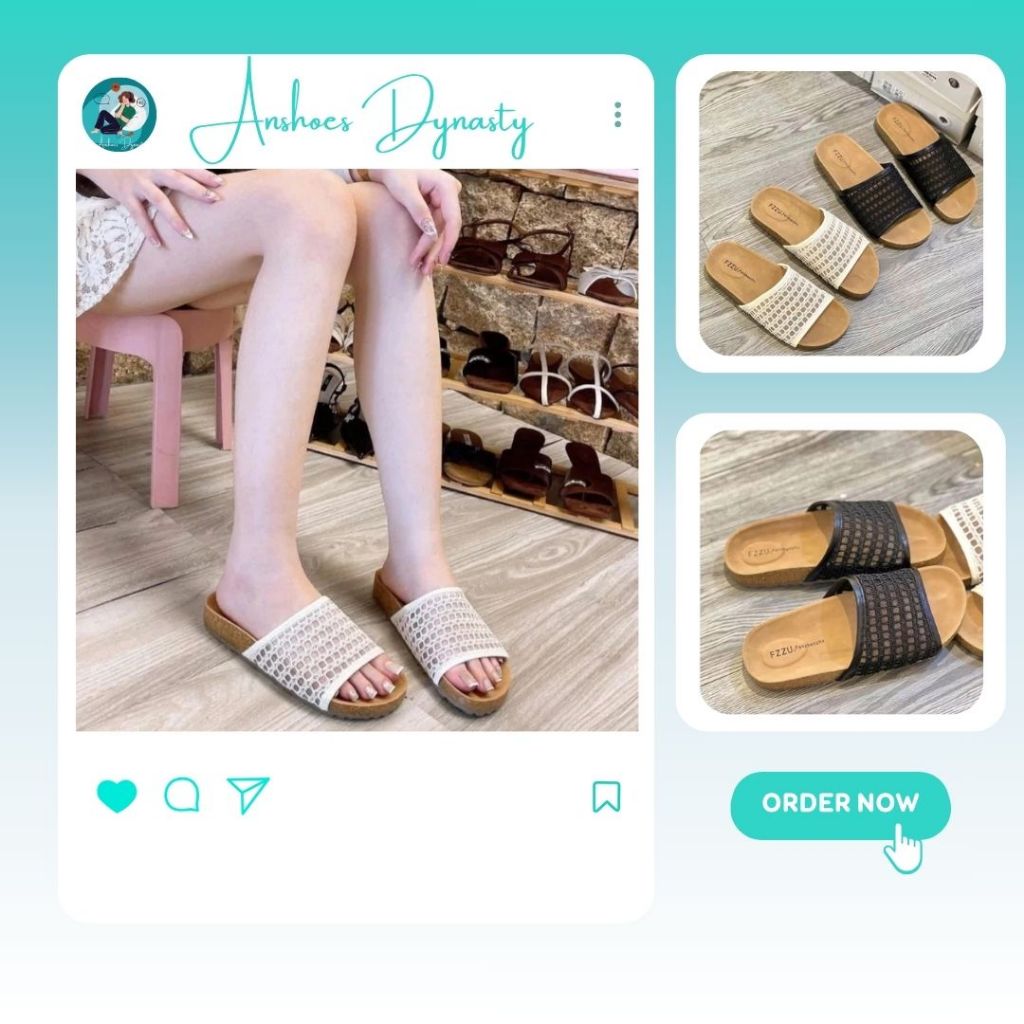 Dép Lưới Quai Ngang, Dép Lưới Nữ Thoáng Mát Hai Màu Kem Đen N71 || Anshoes Dynasty