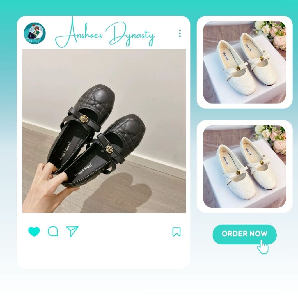 Giày Lolita, Giày Búp Bê Lolita Quai Đính Hoa Hai Màu Đen Trắng N64 || Anshoes Dynasty