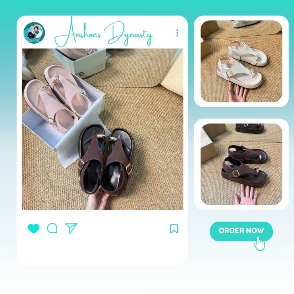 Sandal Xỏ Ngón, Dép Xỏ Ngón Ba Màu Nâu Kem Hồng Quai Cài N69 || Anshoes Dynasty