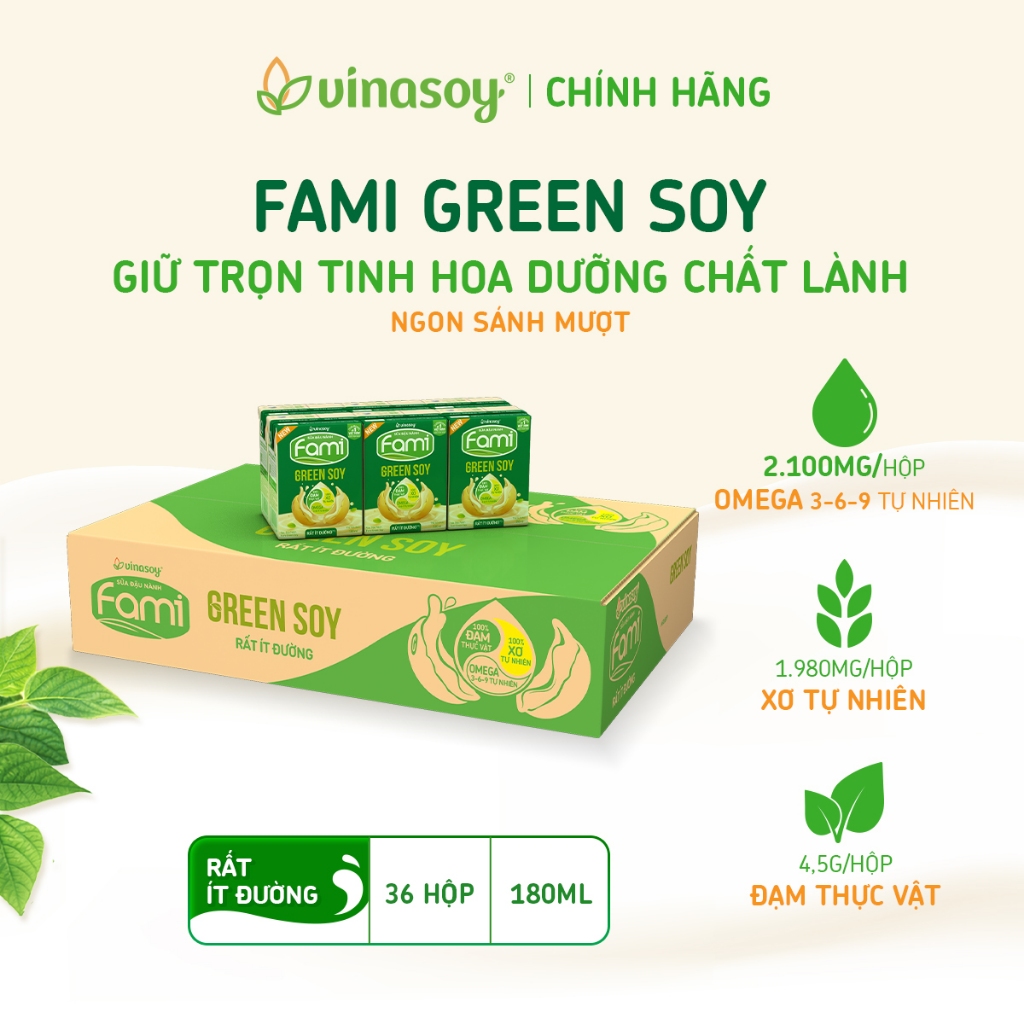 Thùng sữa đậu nành Fami Green Soy rất ít đường (**) (36 hộp x 180ml)