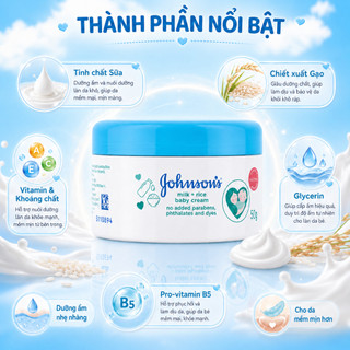 Kem Dưỡng Johnson’s Baby Cream 50g Dưỡng Ẩm Mềm Mịn Dịu Nhẹ Cho Bé Và Người Lớn