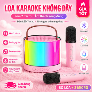 Âm thanh ma thuật Loa không dây Mini Bluetooth dành cho trẻ em Karaoke 2 micrô Đèn LED