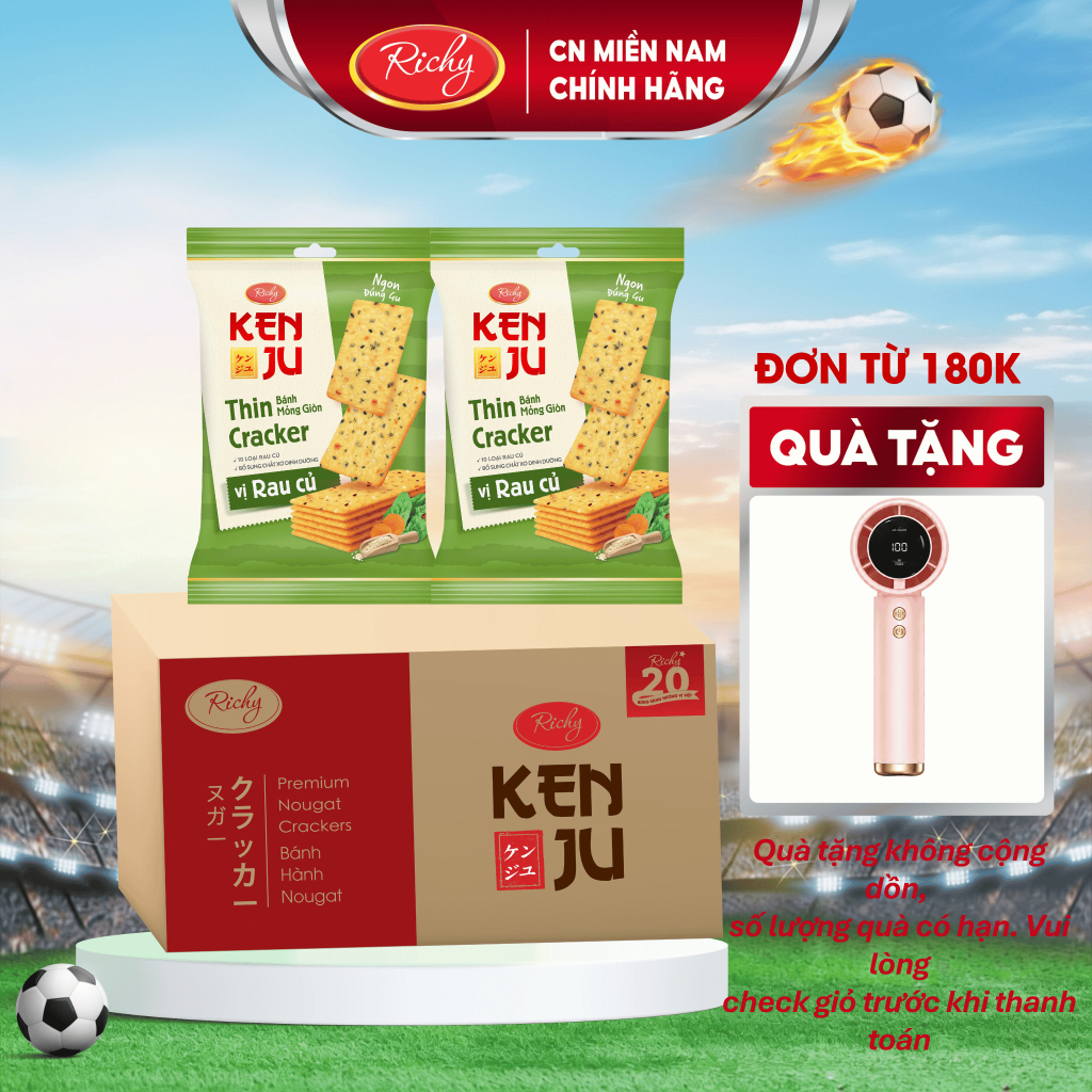 [TẶNG QUẠT ĐƠN TỪ 180K] Thùng bánh quy hành Kenju rau củ - 192g (18 túi/Thùng), Bánh Kẹo Richy
