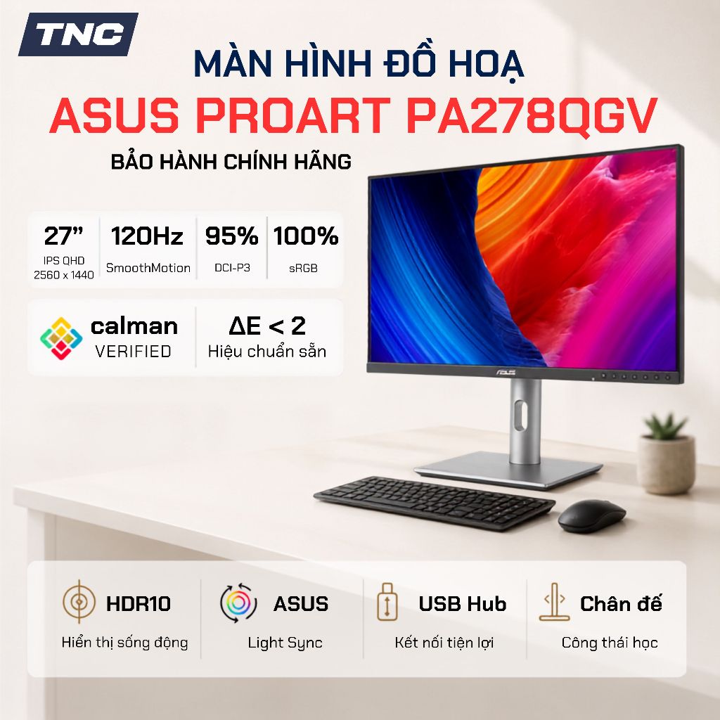 Màn Hình Đồ Hoạ ASUS ProArt PA278QGV 27 Inch/ QHD/ IPS/ 120Hz/ 5ms - Bảo Hành 36 Tháng - TNC STORE