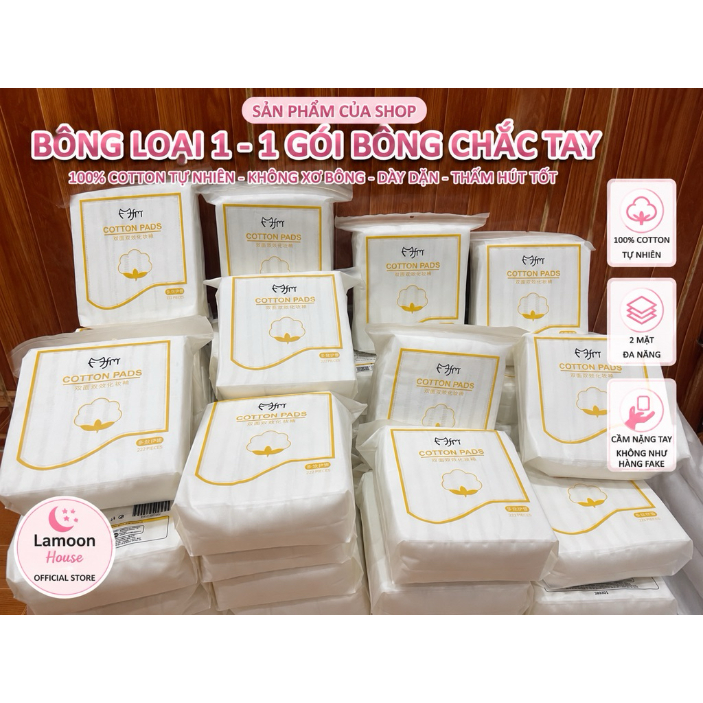 [COMBO 3-5 GÓI] Bông Tẩy Trang Cotton Pads 222 Miếng 3 Lớp Mềm Mịn Không Xơ