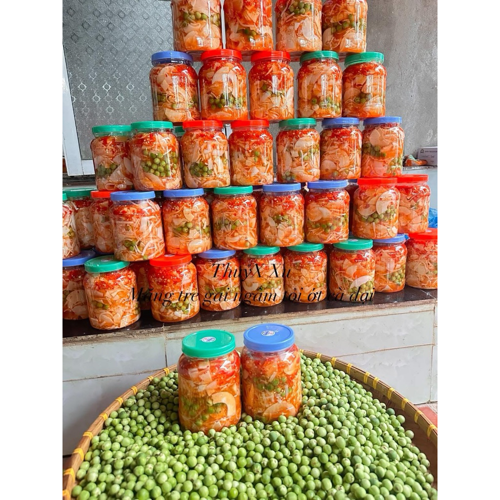Măng ớt - Măng tre gai ngâm tỏi ớt cà quẹnh lọ 1kg