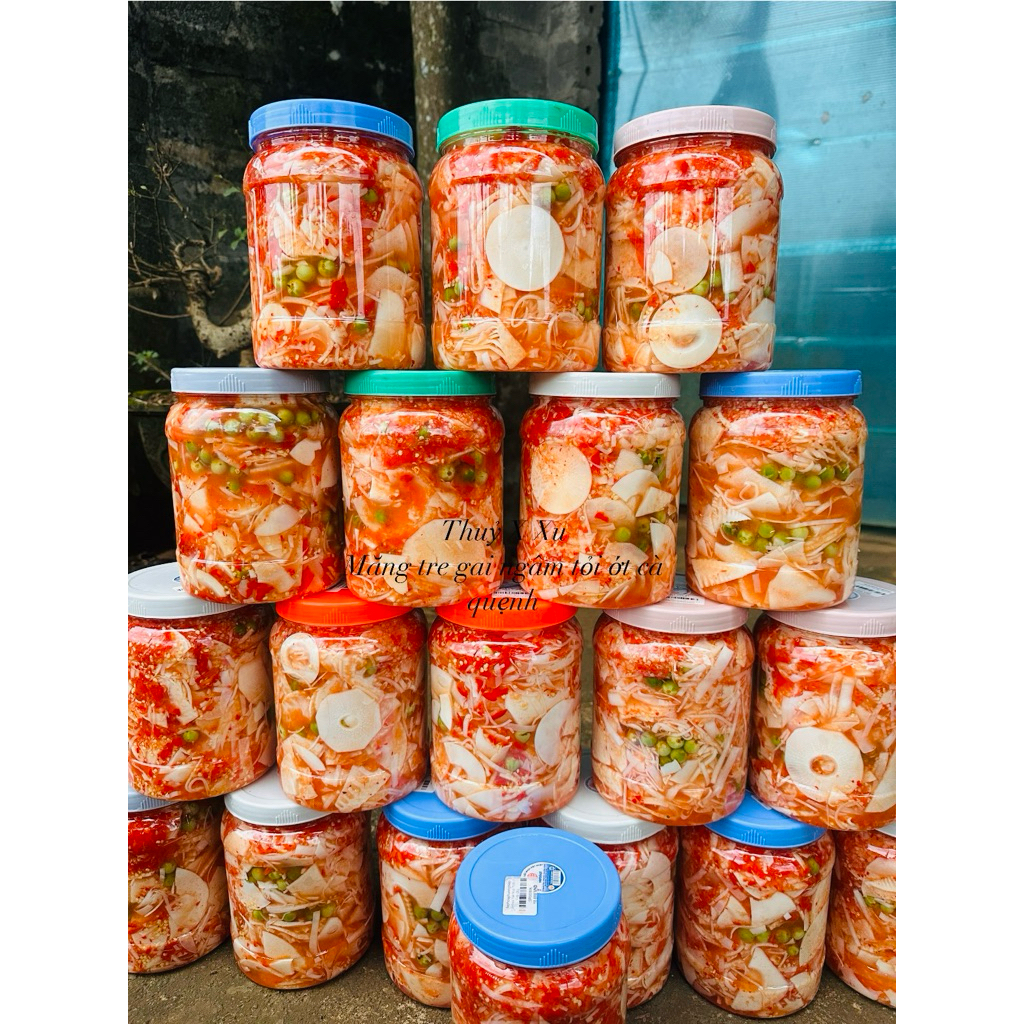 Măng ớt - Măng tre gai ngâm tỏi ớt cà quẹnh lọ 1kg