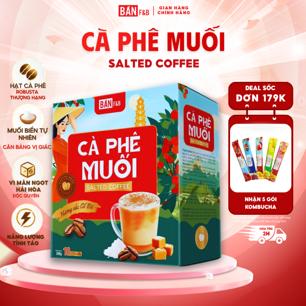 [BEST SELLER] Cà Phê Muối Chuẩn Vị Cố Đô Huế, Cafe Hòa Tan Đậm Đà Hương Sắc Cố Đô Hộp 10 Gói – Bản F&B