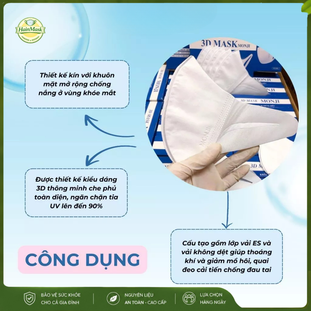Khẩu Trang 3D Mask Monji Trắng Kháng Khuẩn Chống Bụi Mịn Công Nghệ Nhật Bản Chính Hãng