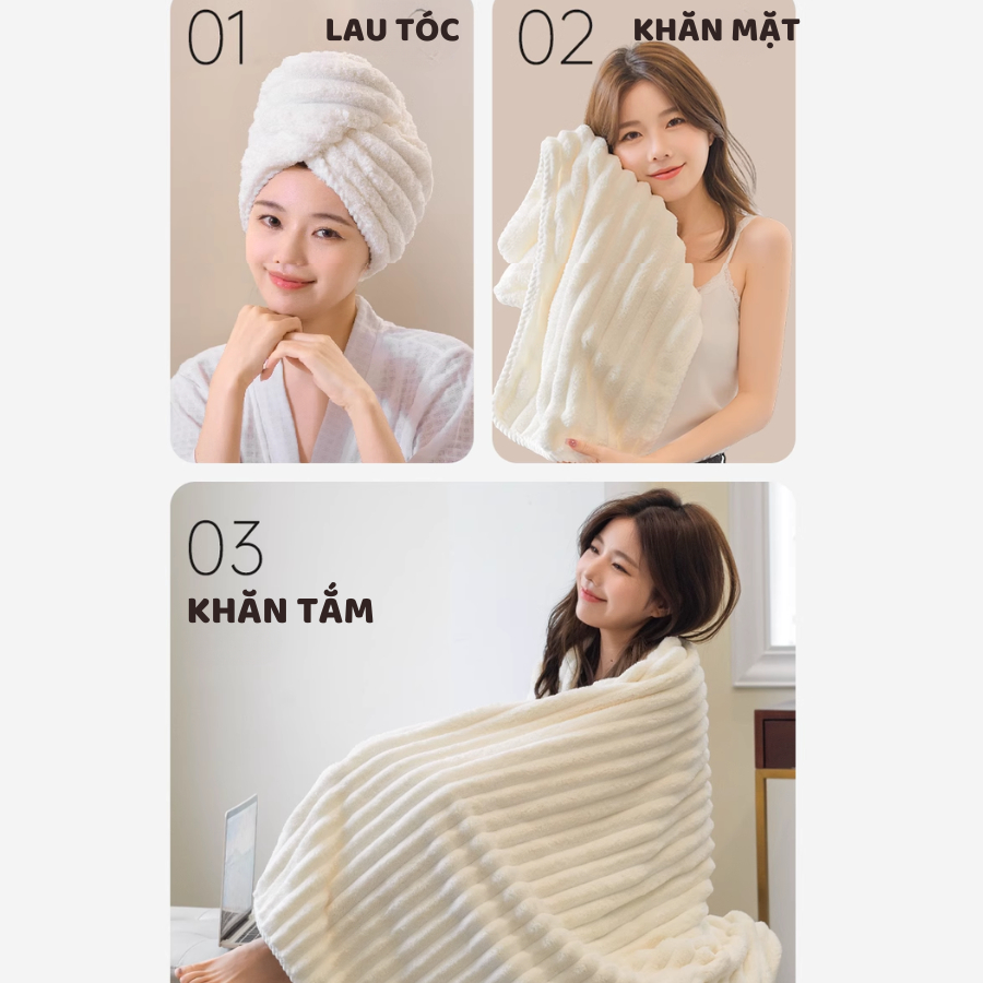 [HÀNG LOẠI 1] Khăn Tắm Microfiber Siêu Thấm Hút Dạng Sóng Nước Mềm Mại, Dày Dặn, Không Rụng Lông