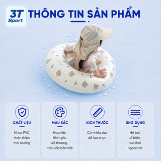 Phao bơi ghế ngồi cho bé hình gấu có mái che chống nắng chống lật nhựa PVC dày cao cấp PGN-GT