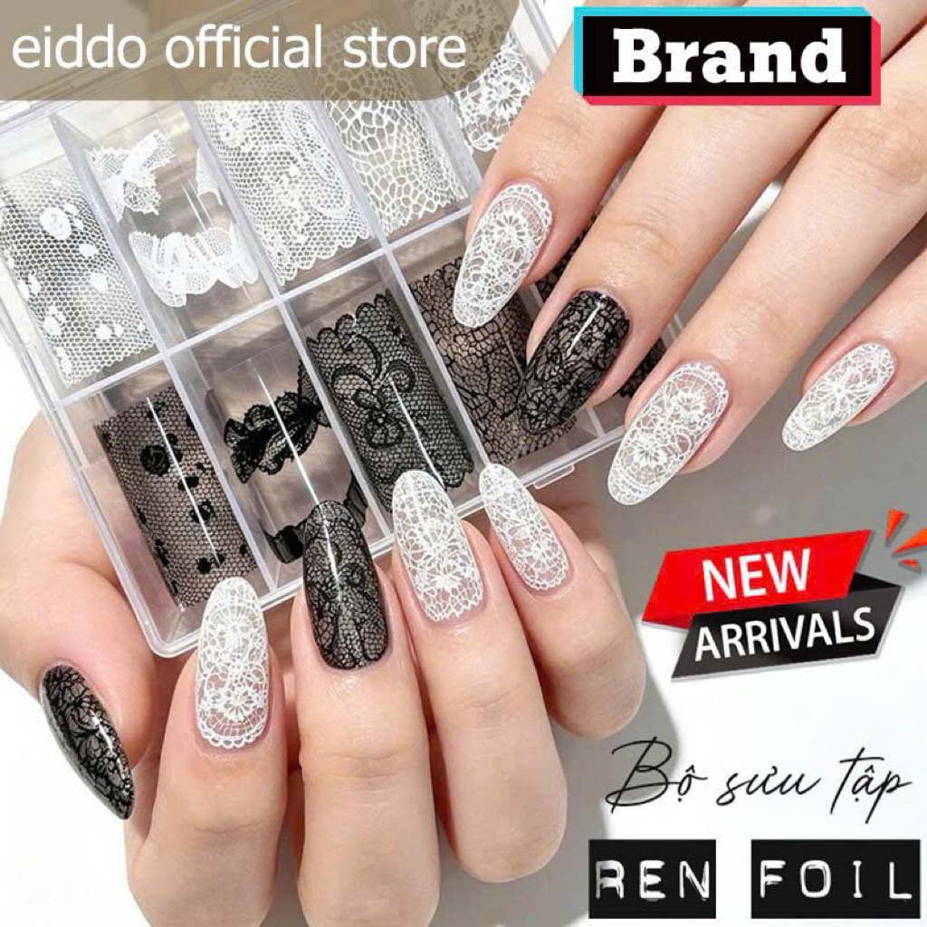 {Eiddo Nails} Set foil ren 10 mẫu retro hot hit  - Tone màu trắng và đen dễ design móng - Đường ren sắc nét chi tiết